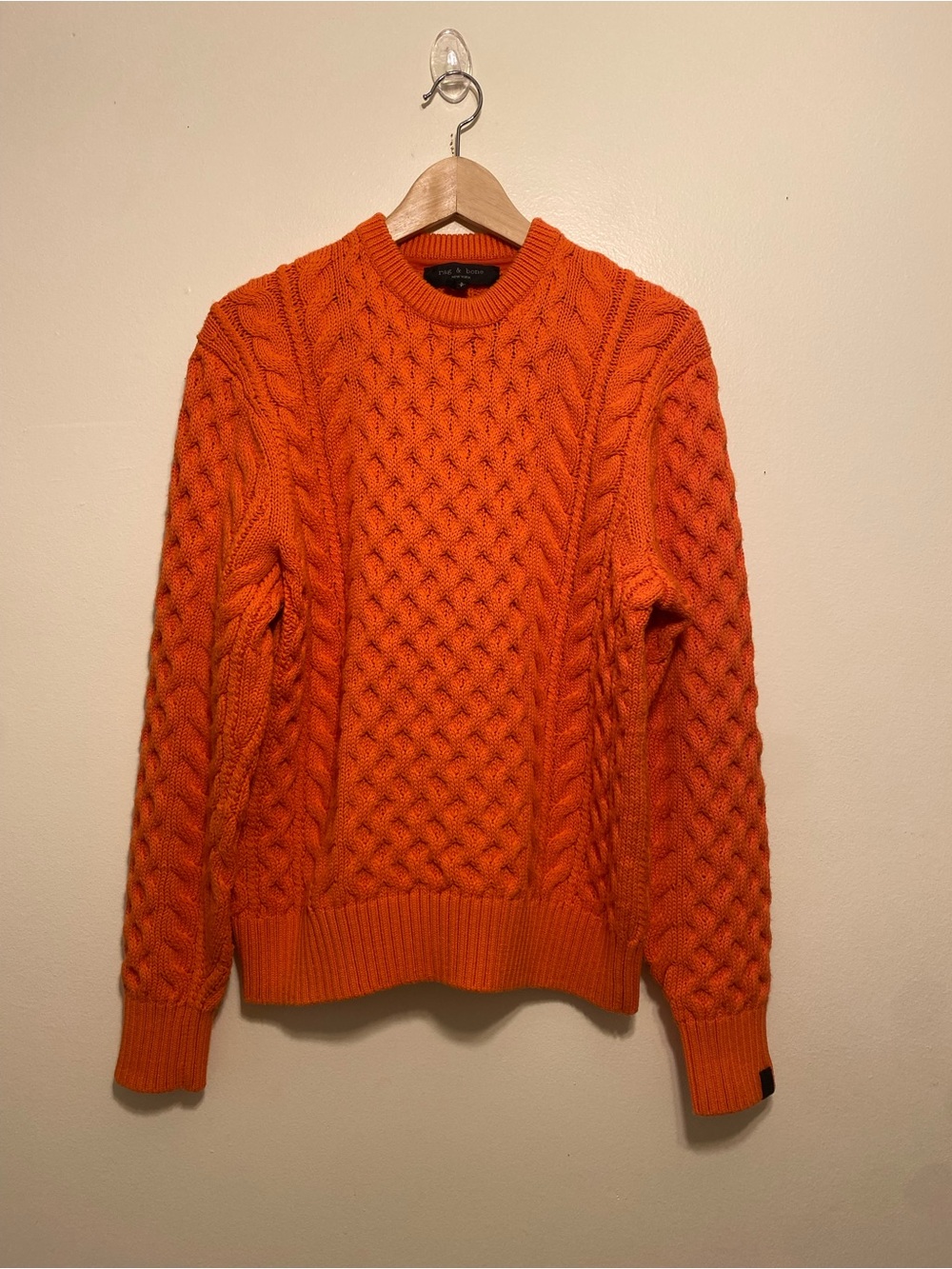 rag & bone Merino Wool Blend Men's Orange Cable Knit Crewneck Sweater. Size S